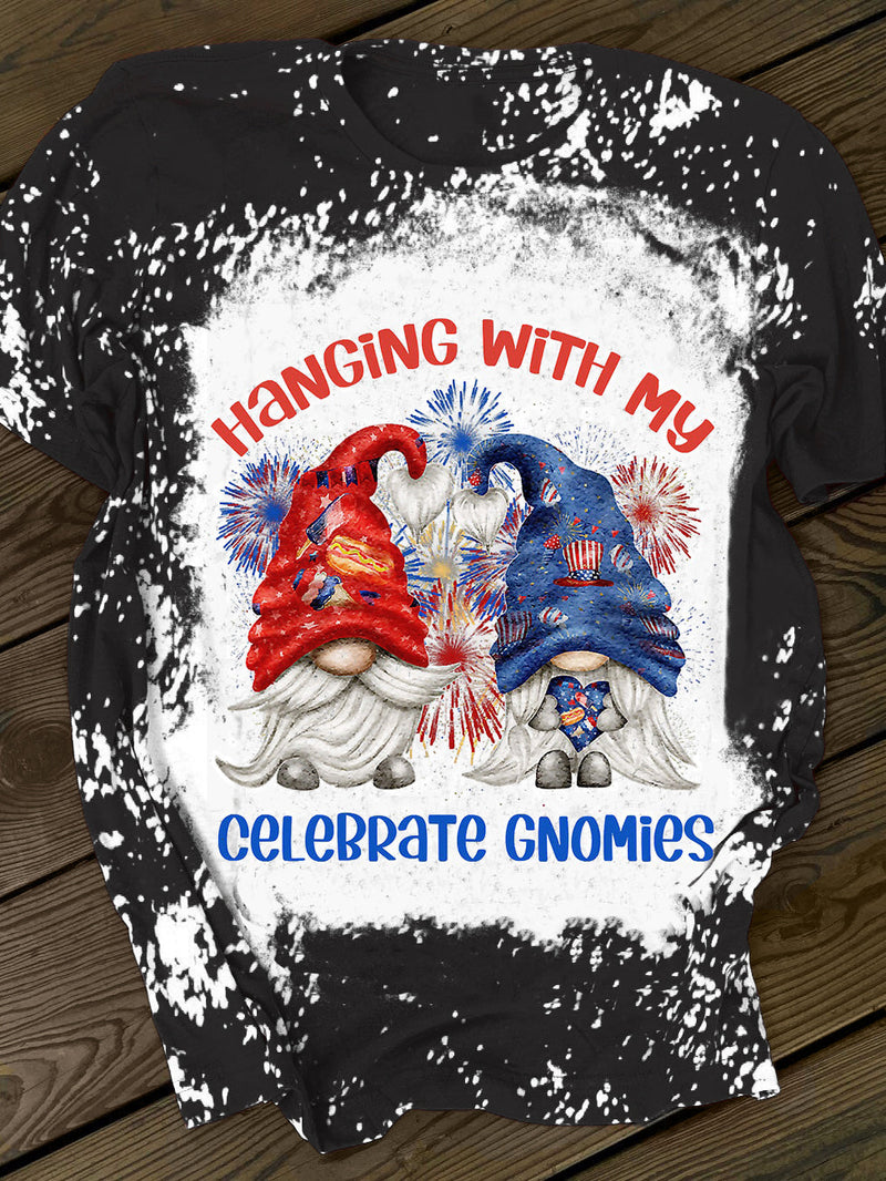 Patriotic Gnomes Hanging With My Print Crew Neck T-Shirt