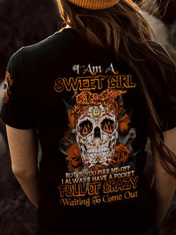 Rose & skull & personalized slogan creative print V-neck T-shirt