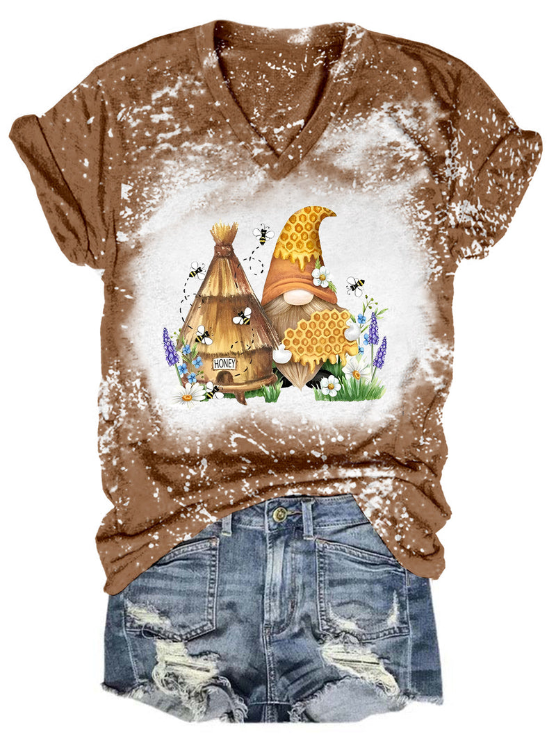 Honey Comb Gnome Tie Dye V Neck T-shirt