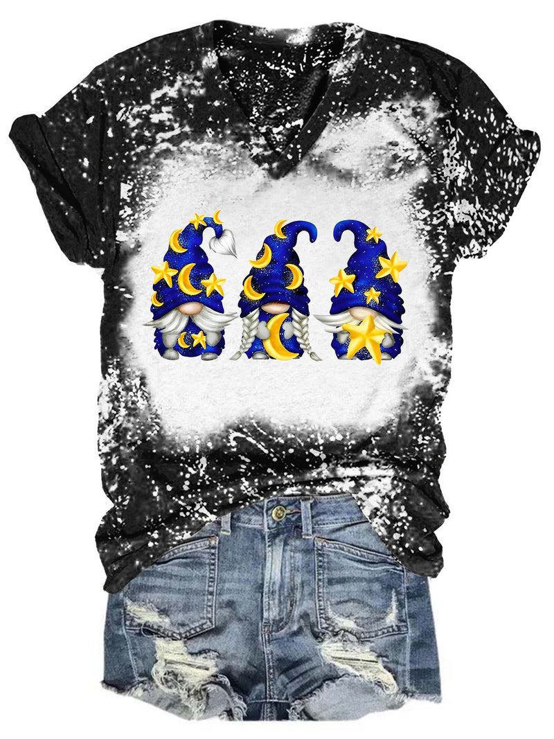 Star Moon Gnomes Tie Dye V Neck T-shirt