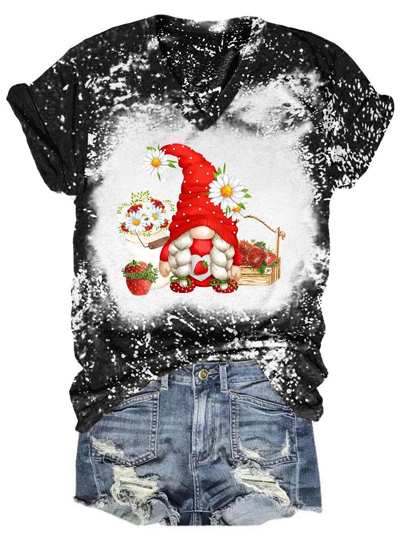 Strawberry Gnome Tie Dye V Neck T-shirt