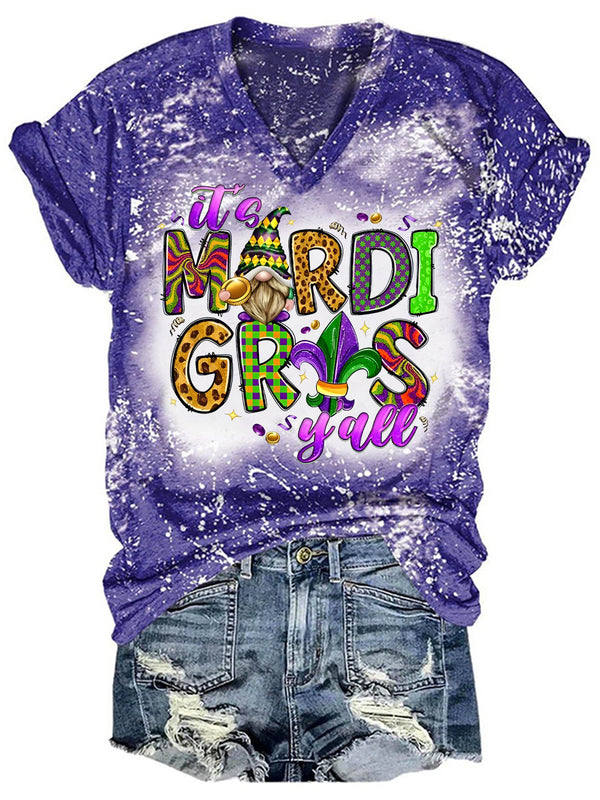 It's Mardi Gras Y'all Gnome Bleaching V Neck T-shirt