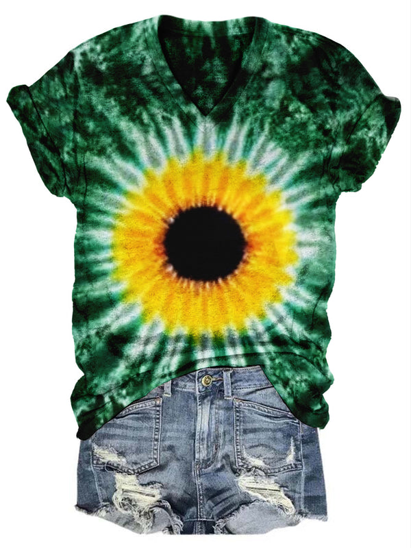 Women's Sunflower Print Tie Dye T-Shirt