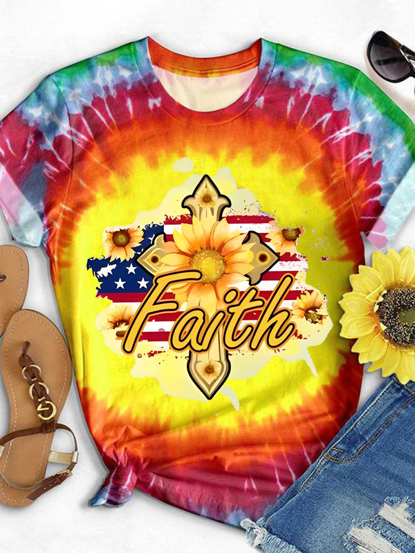 Women's Faith Sunflower Print Crew Neck T-Shirt