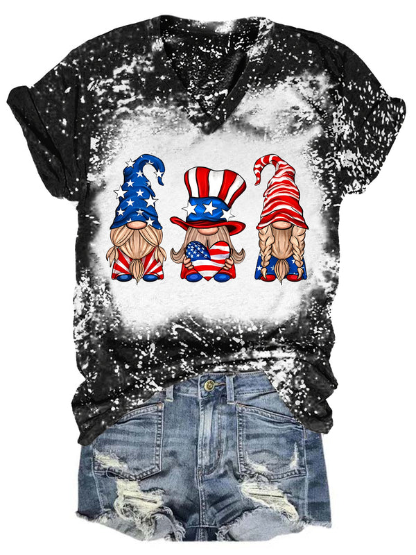 Amercan Flag Gnomes Tie Dye V Neck T-shirt