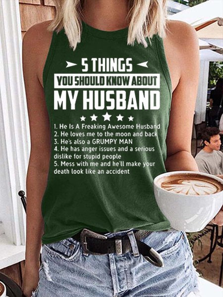 5 Things About My Husband Crew Neck Tanks & Camis