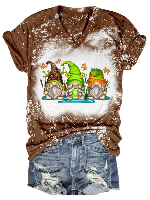 Frog Gnomies Tie Dye V Neck T-Shirt
