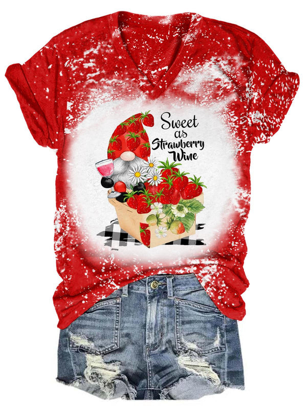 Sweet As Strawberry Wine Tie Dye V Neck T-Shirt