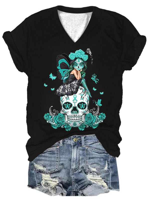 Skull Fairy V-Neck T-Shirt