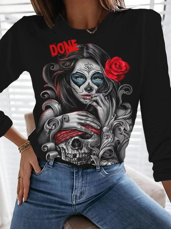 Done Skull Girl Long Sleeve Casual Top