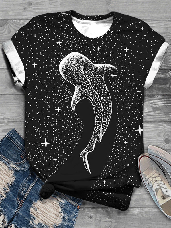 Women's Starry Whale Art Print Crew Neck Tee