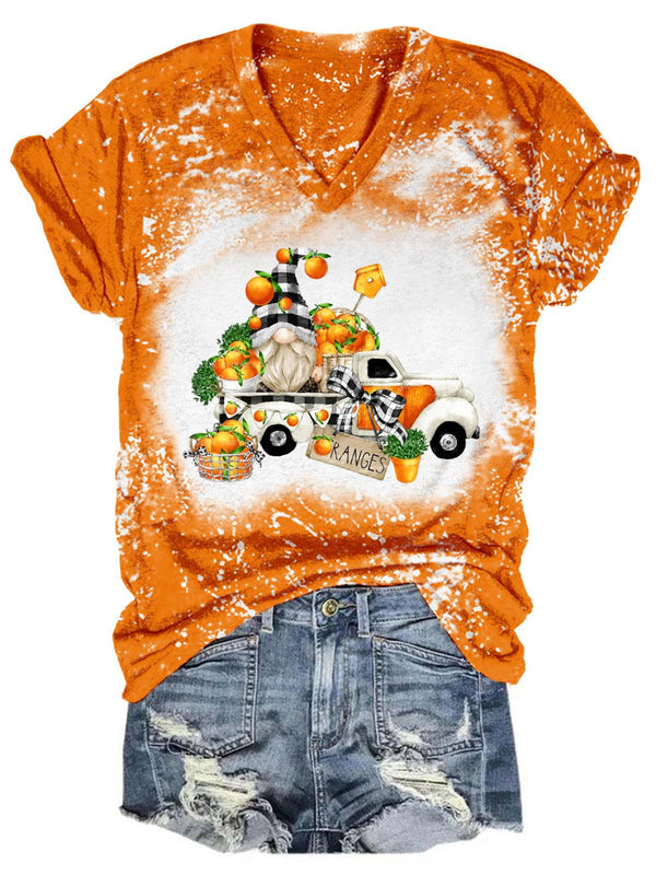 Orange Truck Gnome Tie Dye V Neck T-Shirt