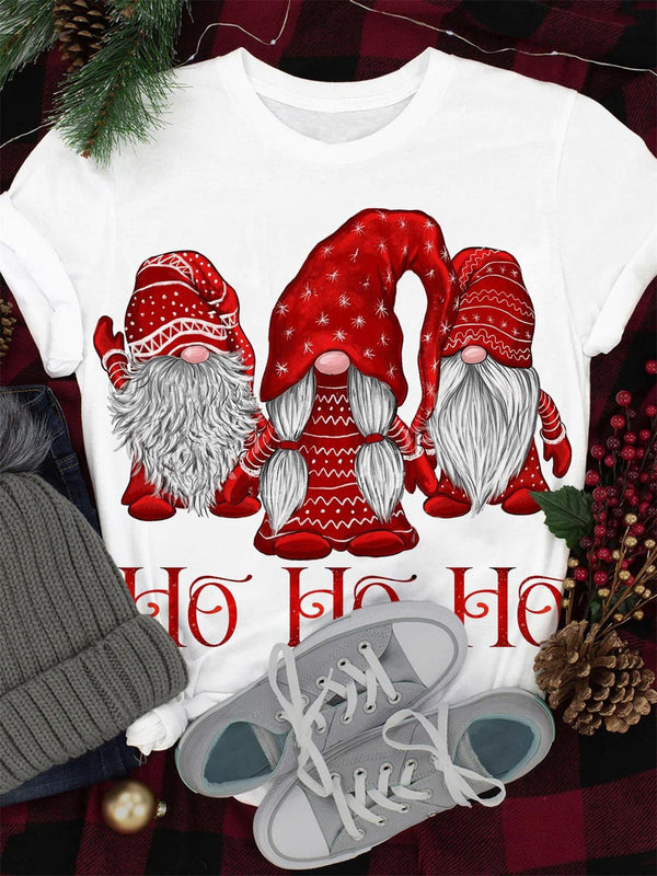 Hohoho Christmas Gnome Print Crew Neck Tee