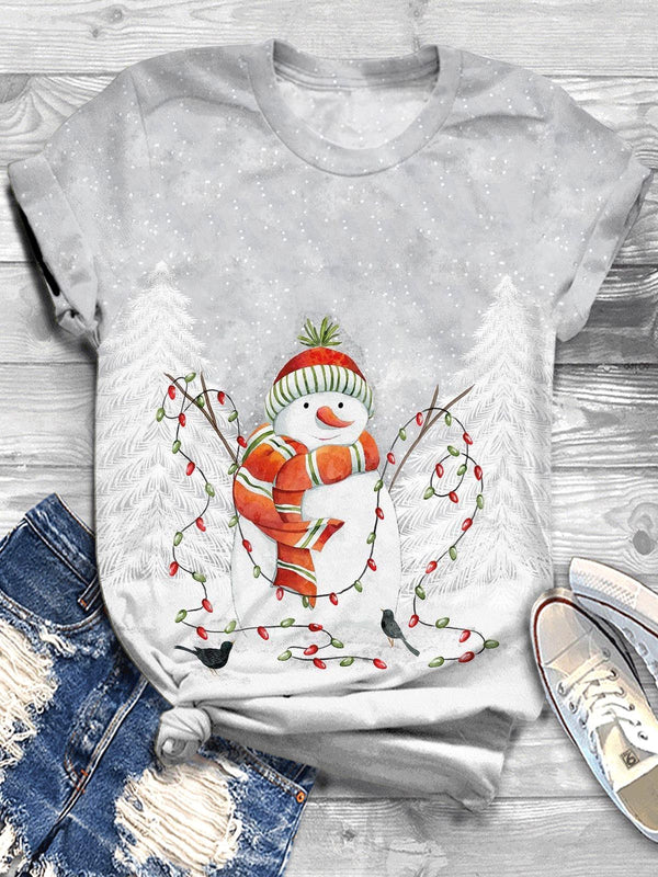 Snowman Print Crew Neck T-shirt