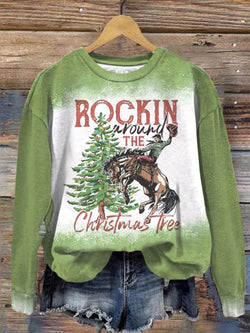 Rockin Around The Christmas Tree Western Print Top