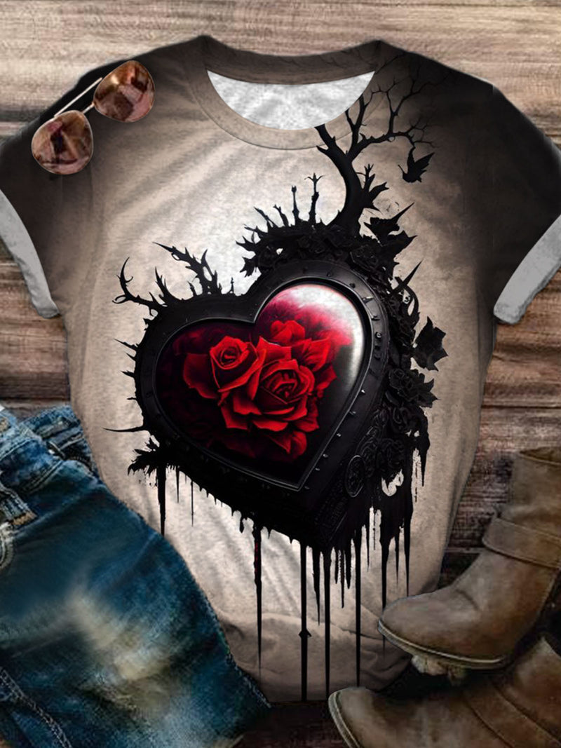 Women's Rose Heart Print T-Shirt