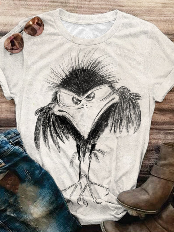 Women's Angry Crow Print Crew Neck T-Shirt