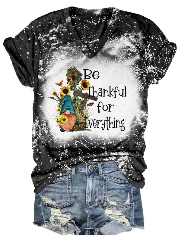 Be Thankful for Everything V Neck Tie Dye T-shirt