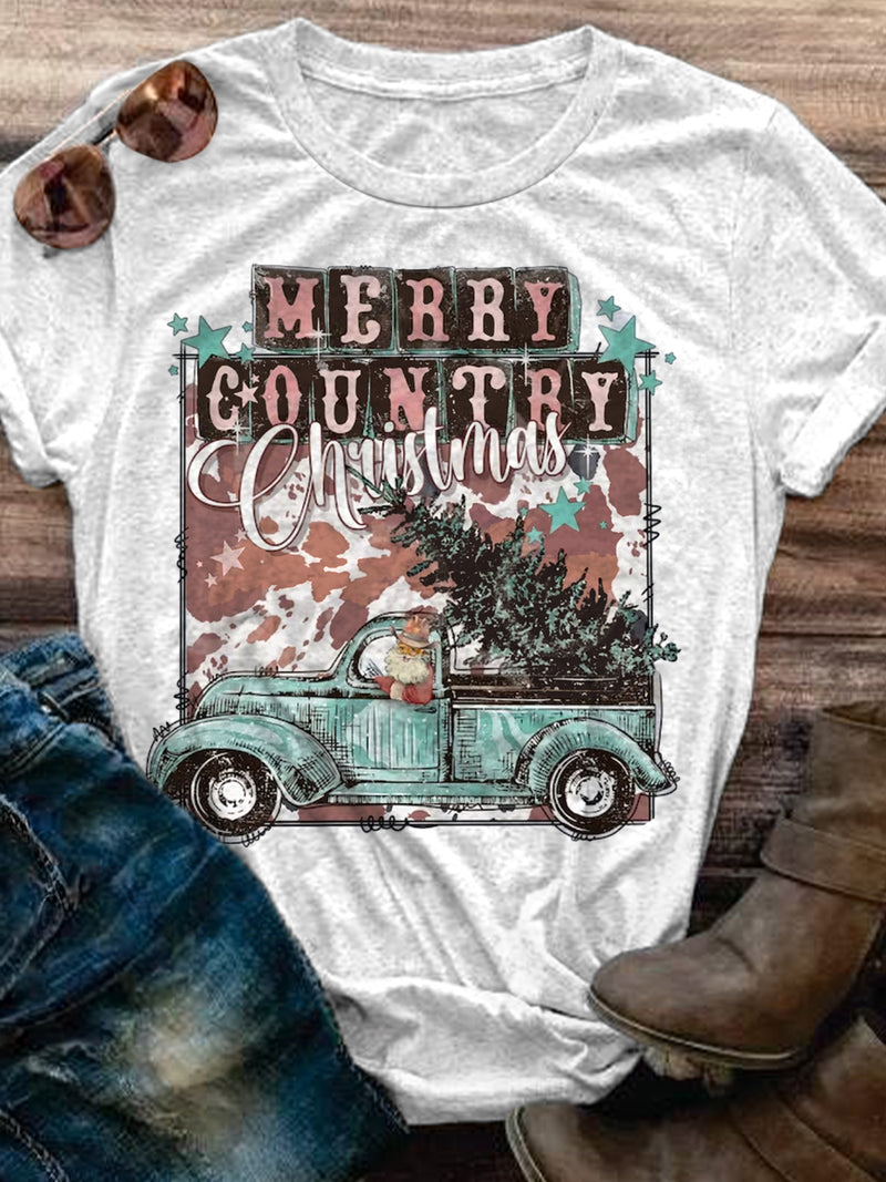 Merry Country Christmas Crew Neck T-shirt