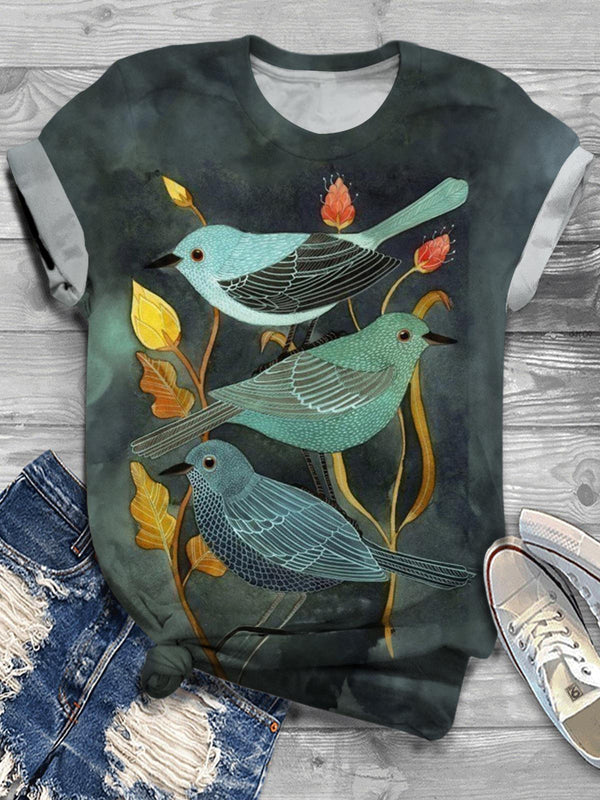 Green Birds Crew Neck T-shirt