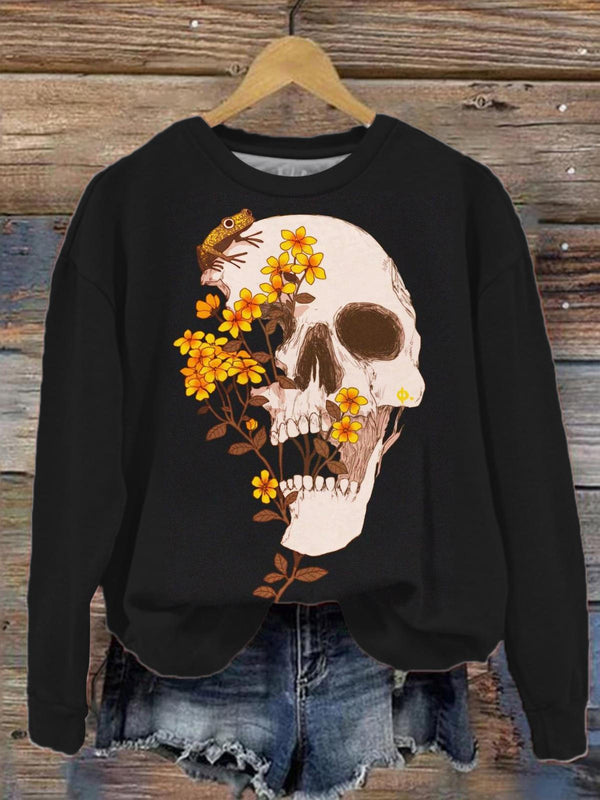 Women's Floral Skull Print Casual Long Sleeve Top