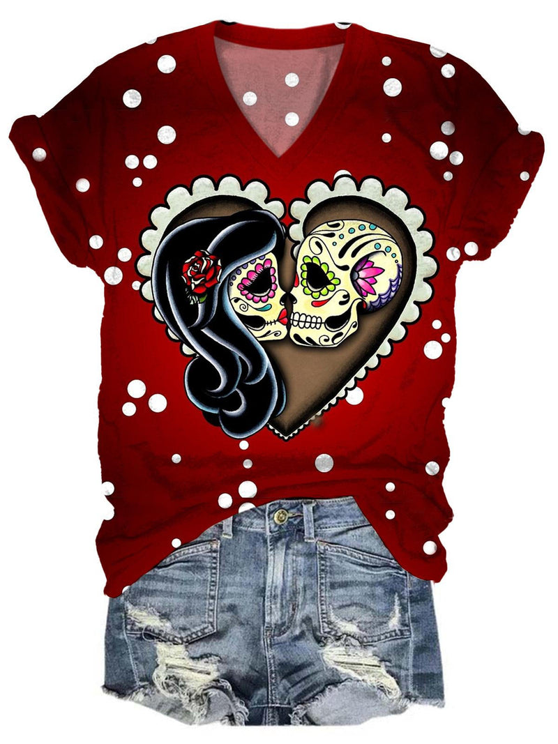 Women's Day of the Dead Skull Print Casual T-Shirt