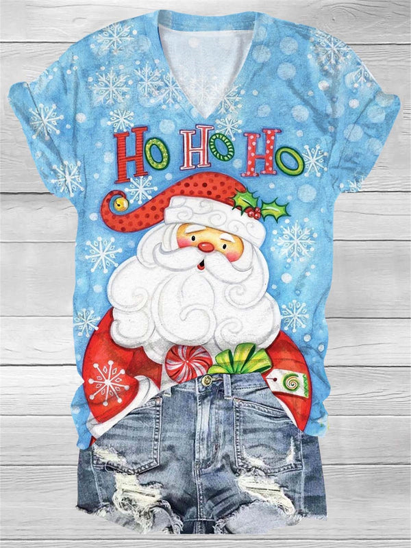 Hohoho Christmas Gnome Print V-Neck T-Shirt