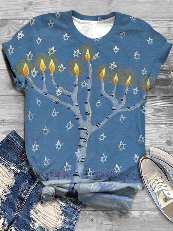 Hanukkah Candle Tree Crew Neck T-shirt