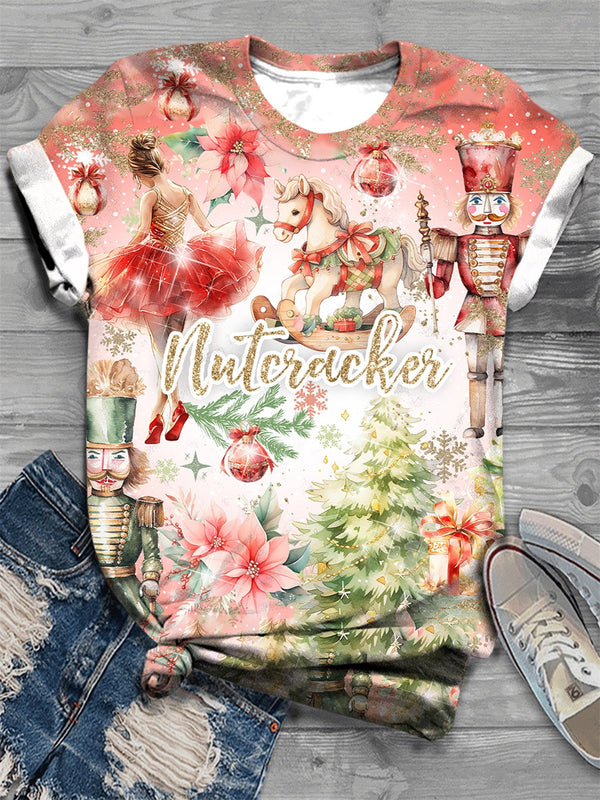 Nutcracker Christmas Print Crew Neck T-Shirt