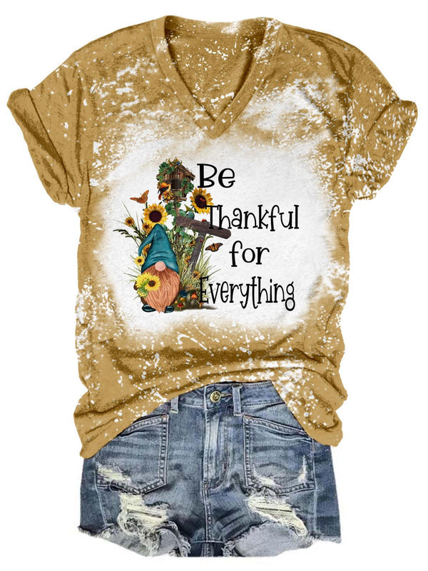 Be Thankful for Everything V Neck Tie Dye T-shirt