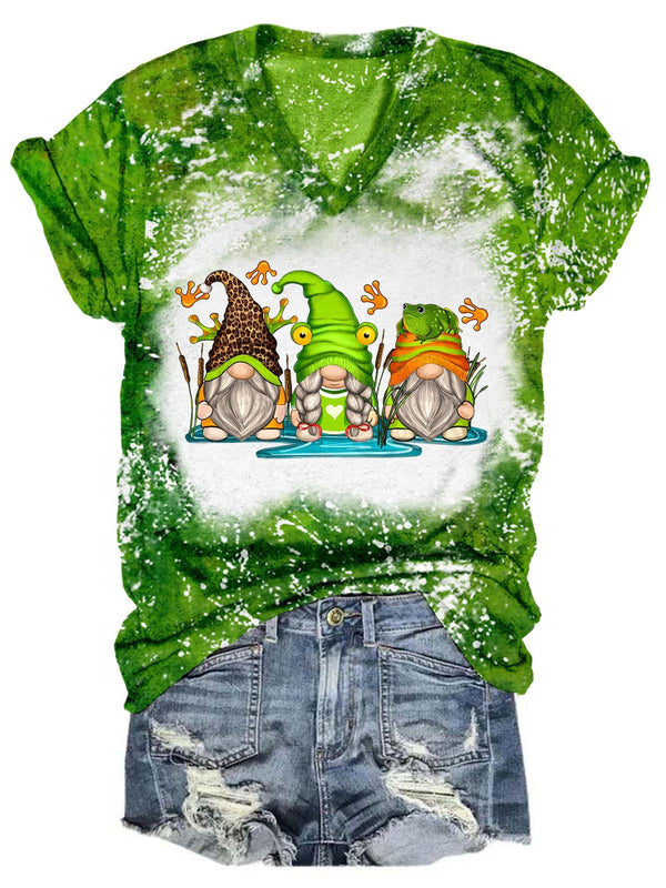 Frog Gnomies Tie Dye V Neck T-Shirt