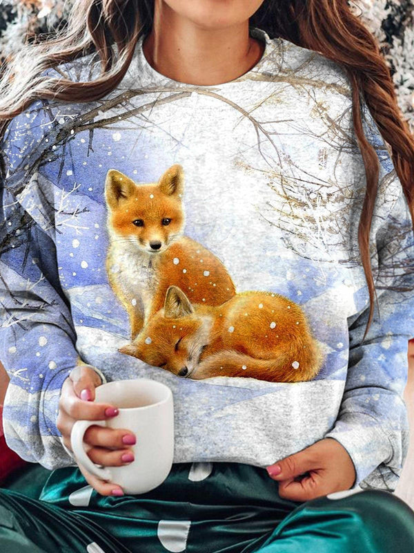 Snowing Forest Foxs Long Sleeve Top